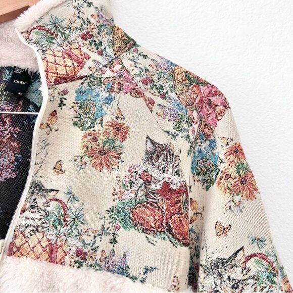 Cider Viral Cottagecore Fleece Floral Cat Knotte Sweatshirt Sz XL - Picture 3 of 6